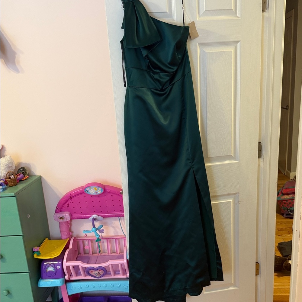After Six Dark Green One-Shoulder Dress
